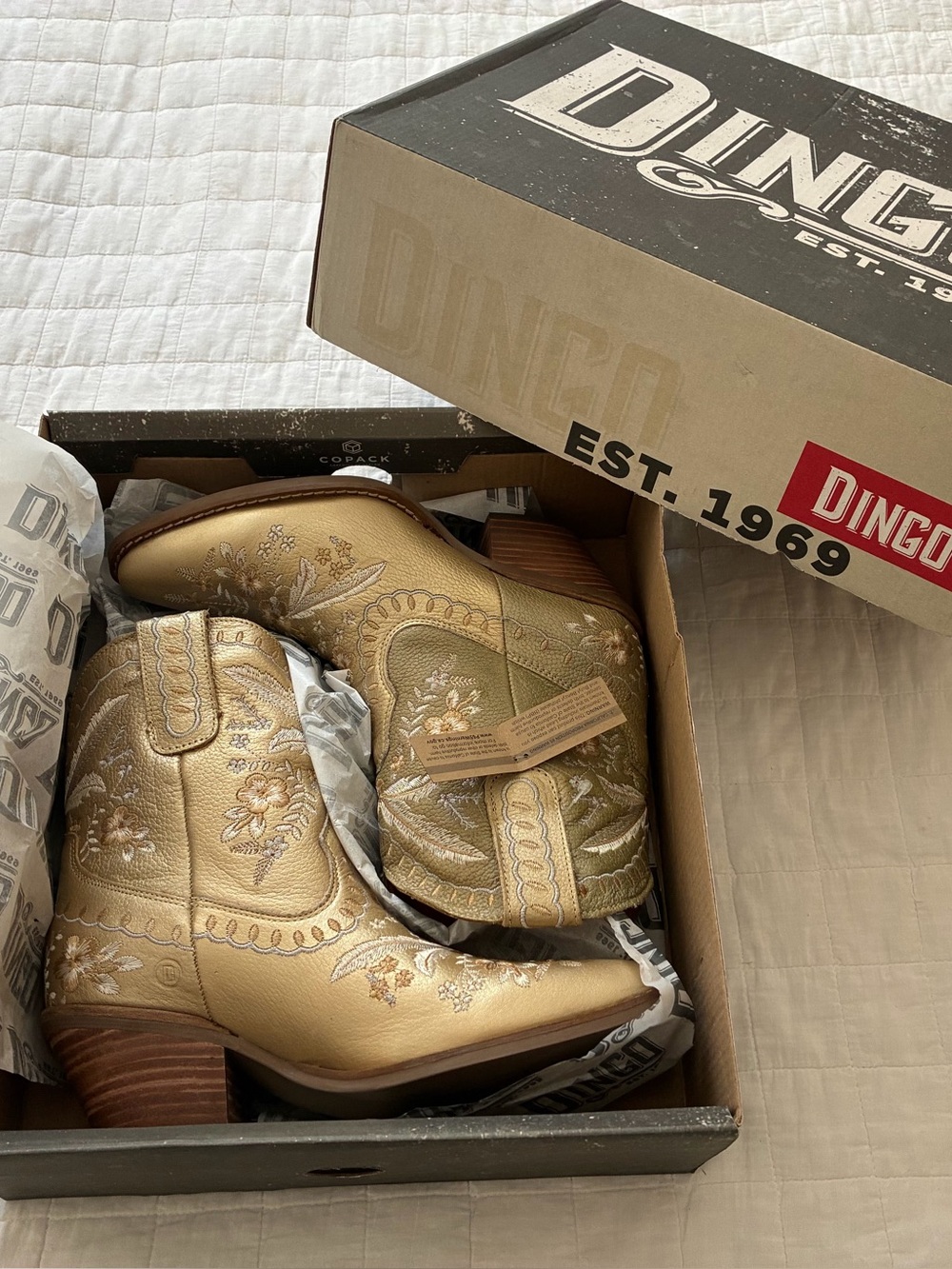 dingo Gold Embroidered Western Ankle Boots